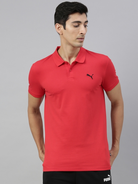 

Puma Men Coral Red Solid ESS Pique Polo Collar T-shirt