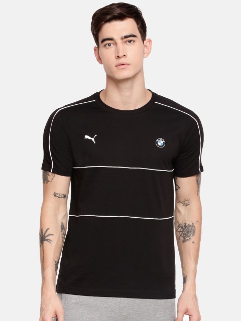 

Puma Men Black & White Striped Round Neck BMW MMS T7 T-shirt