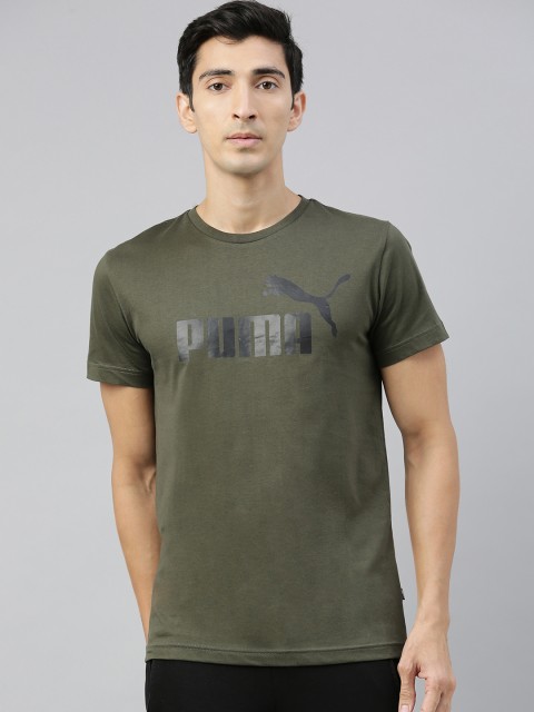 

Puma Men Olive Green Printed ESS Logo Round Neck T-shirt