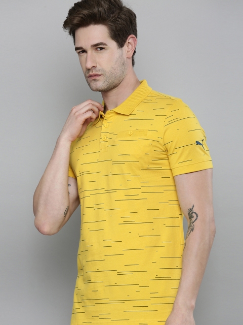 

Puma Men Yellow Printed AOP 1 Polo Collar Pure Cotton T-shirt