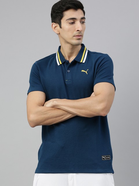 

Puma Men Navy Blue Virat Kohli Stylized Self-Striped Cotton Polo Collar T-Shirt