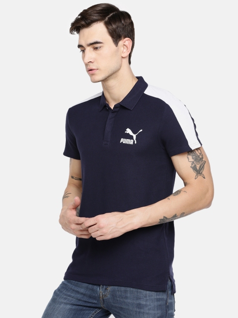 

Puma Men Navy Blue Solid Iconic T7 Polo Collar Pure Cotton T-shirt
