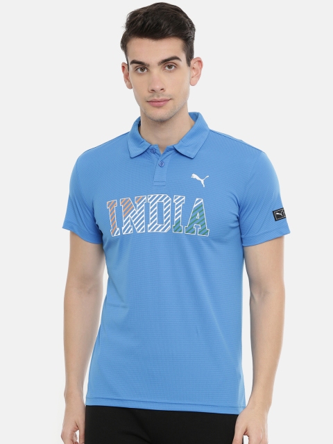 

Puma Unisex Blue Printed Regular Fit World Cup Stripe Polo Collar T-shirt