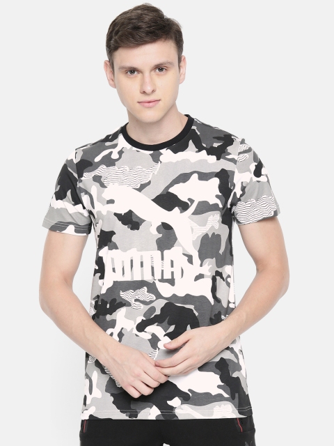 

Puma Men Black & Grey Camouflage Printed Classics Graphics Round Neck T-shirt