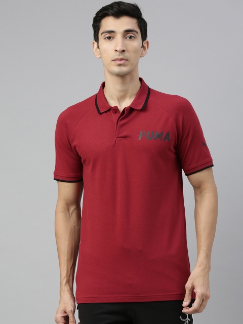 

Puma Men Maroon Solid DryCELL Slim Fit Modern Polo Collar T-shirt With Printed Detailing