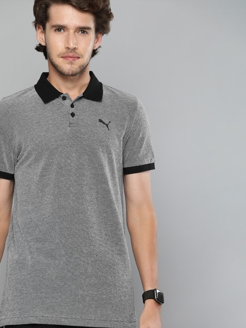 

one8 x PUMA Men Grey Black Self-Design Polo Collar VK Jacquard Pure Cotton T-shirt