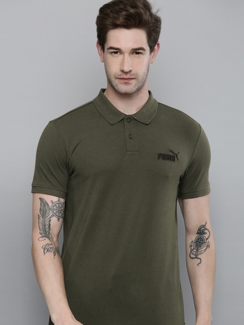 

Puma Men Olive Green ESS Pique Polo Collar T-shirt