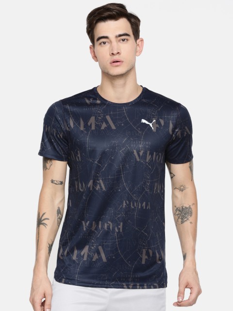 

Puma Men Navy Blue & Grey Printed Ignite Graphic S S dryCELL Round Neck Running T-shirt