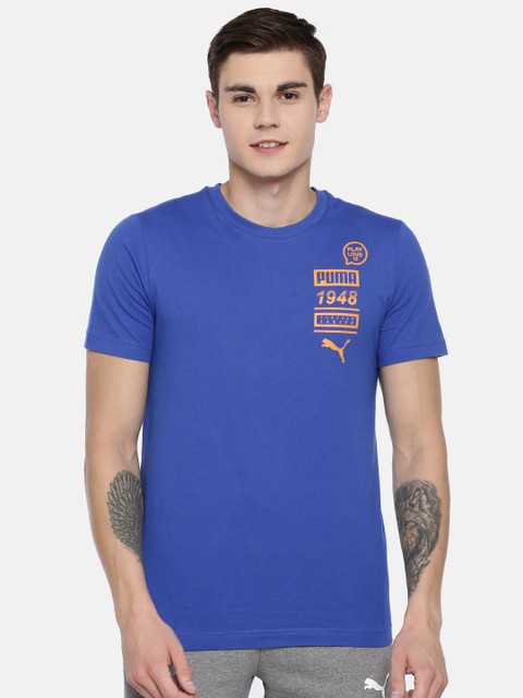 

Puma Men Blue Printed Graphic VIII Round Neck Pure Cotton T-shirt