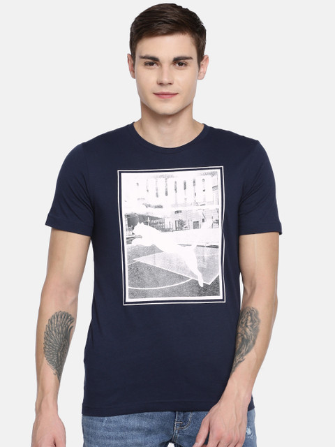 

Puma Men Navy Blue Printed Round Neck Pure Cotton T-shirt