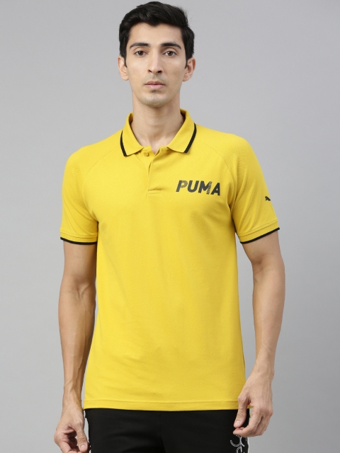 

Puma Men Yellow DryCELL Slim Fit Modern Polo Collar T-shirt With Printed Detailing