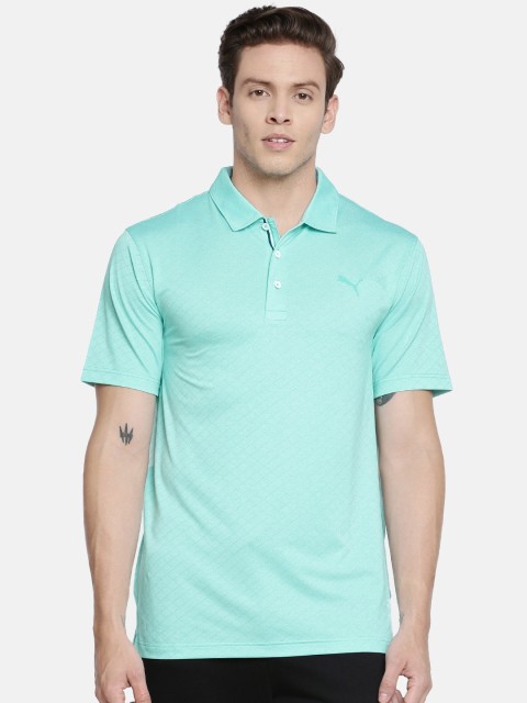 

Puma Men Turquoise Blue Self Design Field Polo Collar Dry Cell Performance Fit T-shirt