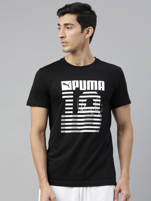 

Puma Men Black White VK Graphic Brand Logo Print Cotton Round Neck Pure Cotton T-shirt