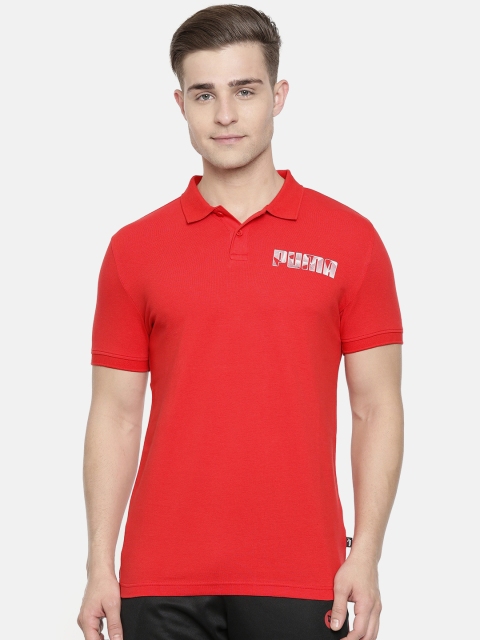 

Puma Men Red Solid Slim Fit Graphic Polo Collar T-shirt