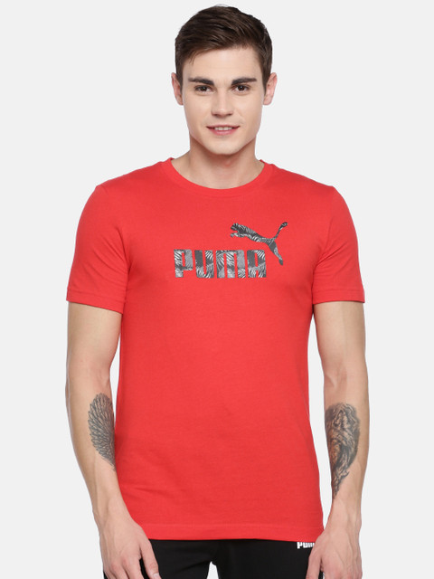 

Puma Men Red Printed Graphic V Round Neck Pure Cotton T-shirt