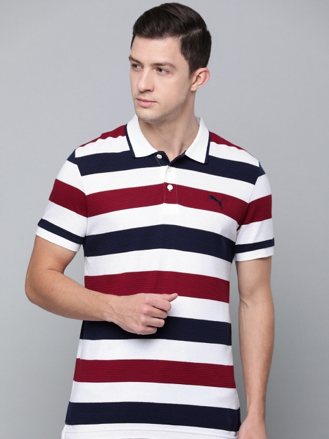 

Puma Men White & Red Slim Fit Striped Polo Collar T-shirt