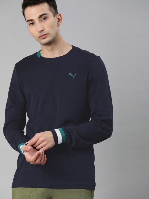 

Puma Men Navy Blue Solid Round Neck Pure Cotton T-shirt