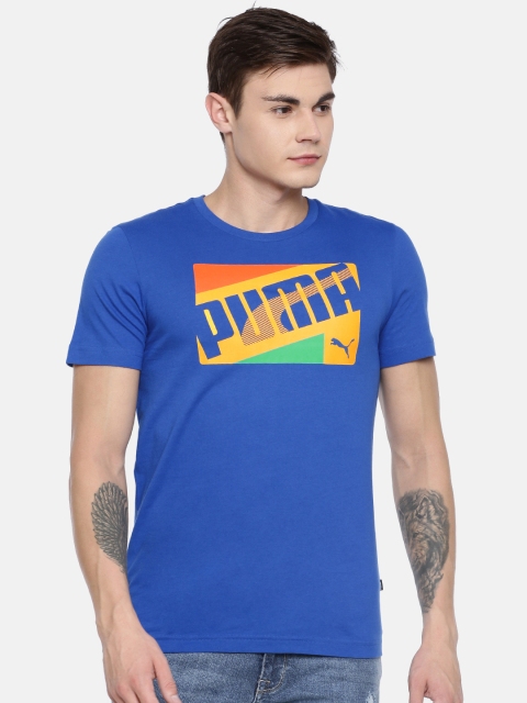 

Puma Men Blue Printed Round Neck Pure Cotton T-shirt