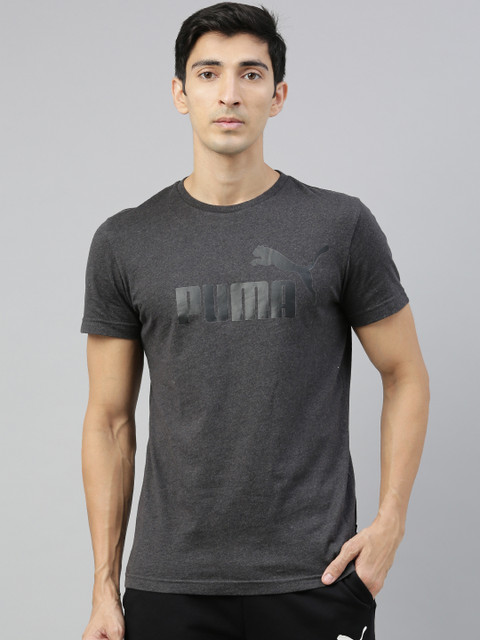 

Puma Men Charcoal Grey ESS+ Heather Brand Logo Print Round Neck T-Shirt