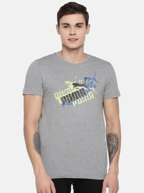 

Puma Men Grey Printed Graphic II Round Neck Pure Cotton T-shirt