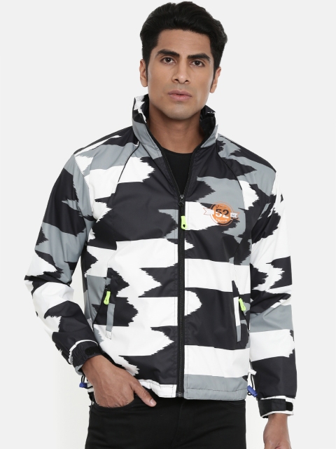 

Sports52 wear Men White & Black Abstract Printed Rain Hooded Jacket 8905097564973