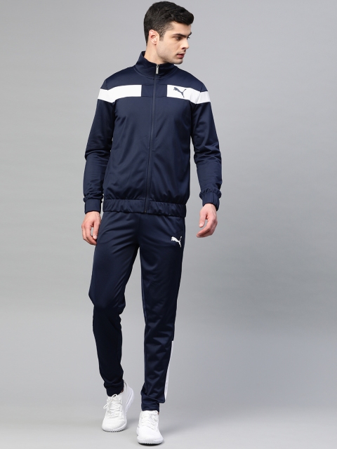 

Puma Men Navy Blue And White Techstripe Tricot Solid Workout Tracksuit