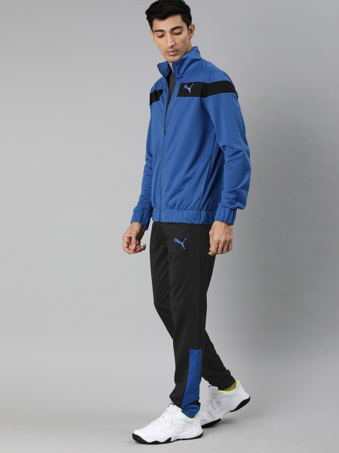 

Puma Men Blue & Black Colourblocked Techstripe Tricot Tracksuit