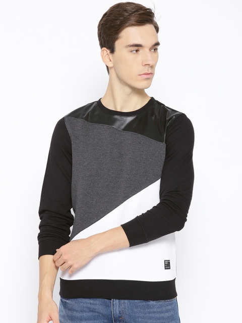 

Blackberrys Men Charcoal Grey & White Colourblocked Sweatshirt