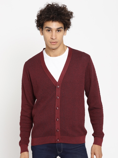 

Blackberrys Men Maroon & Black Self-Design Cardigan