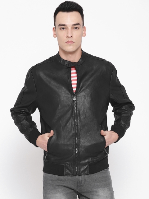 

Blackberrys Men Black Slim Fit Solid Bomber Jacket
