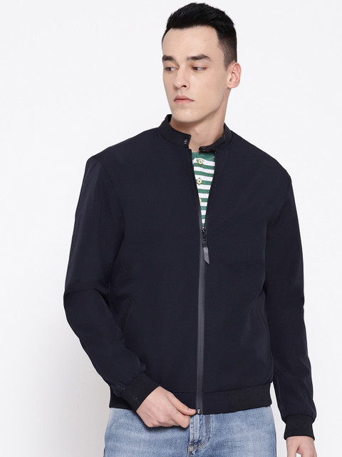 

Blackberrys Men Navy Blue Solid Bomber Jacket