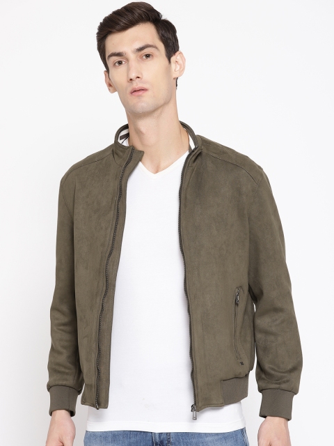 

Blackberrys Men Olive Green Solid Bomber Jacket