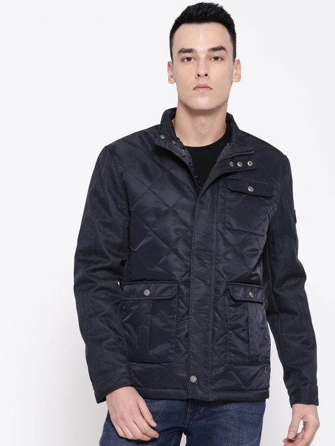 

Blackberrys Men Navy Blue Solid Quilted Jacket