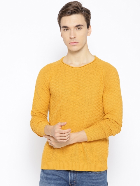 

Blackberrys Men Mustard Yellow Self Design Sweater