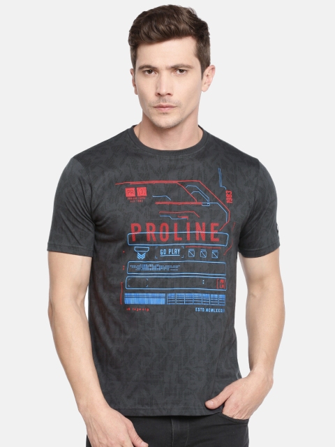 

Proline Men Grey Blue Printed Round Neck Pure Cotton T-shirt
