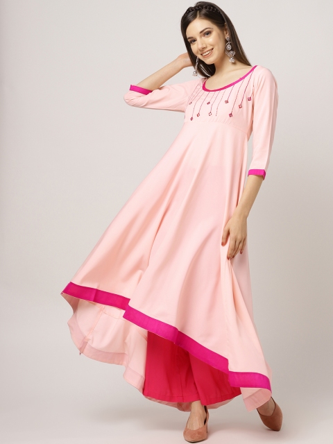 

MBE Women Peach-Coloured Yoke Design Anarkali Kurta
