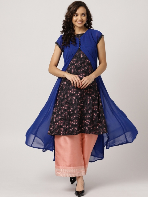 

MBE Women Blue & Pink Printed Layered Anarkali Kurta