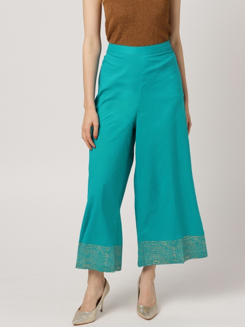 

MBE Women Blue Solid Wide Leg Palazzos