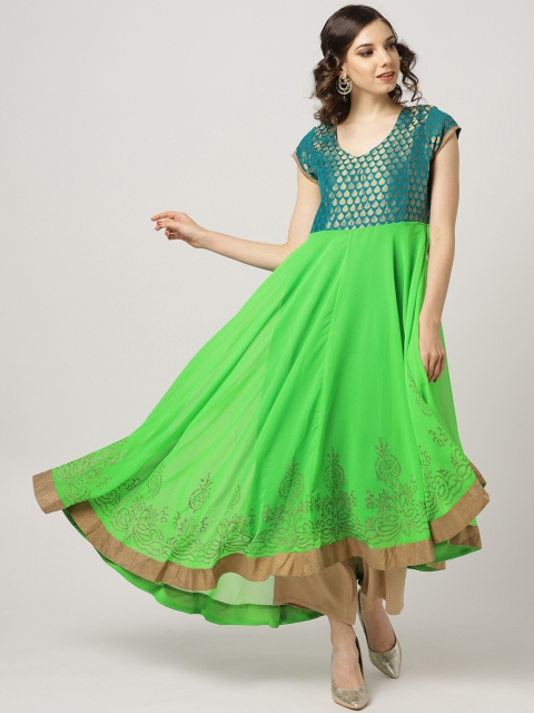 

MBE Women Green & Blue Yoke Design Anarkali Kurta
