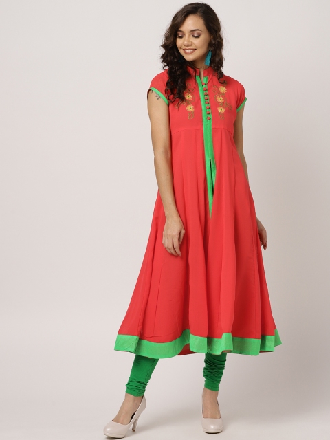 

MBE Women Coral Pink Yoke Design Anarkali Kurta