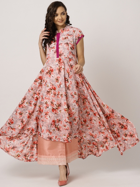 

MBE Women Pink & Red Floral Printed Anarkali Kurta