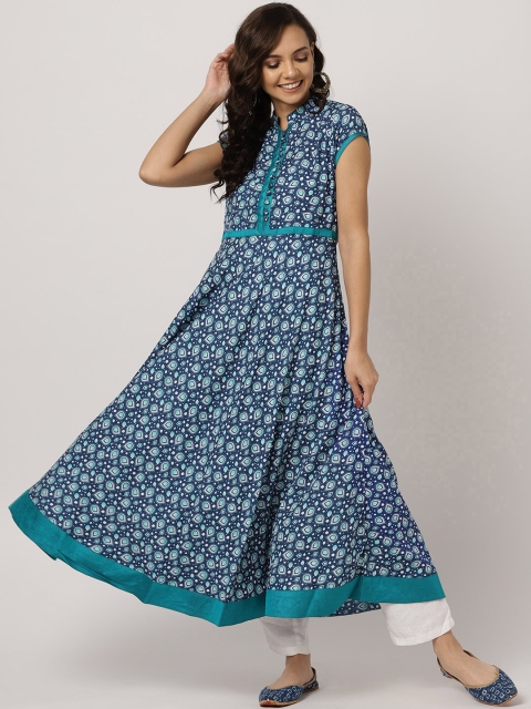 

MBE Women Blue & Green Printed Anarkali Kurta