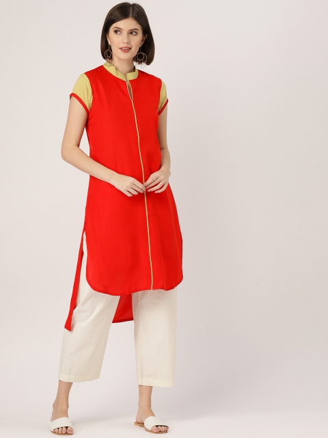 

MBE Women Red & Beige Solid Straight Kurta