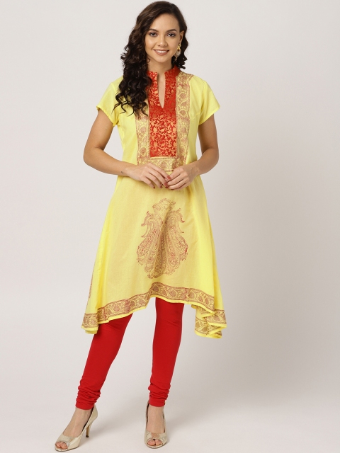 

MBE Women Yellow & Red Block Print A-Line Kurta