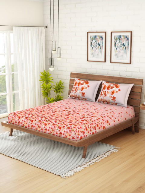 

SPACES Pink Floral 144 TC Cotton 1 Queen Bedsheet with 2 Pillow Covers