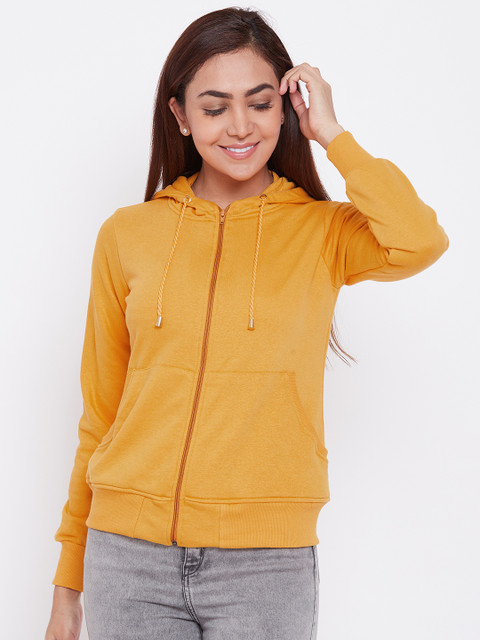 

Alsace Lorraine Paris Women Mustard Yellow Solid Hooded Sweatshirt
