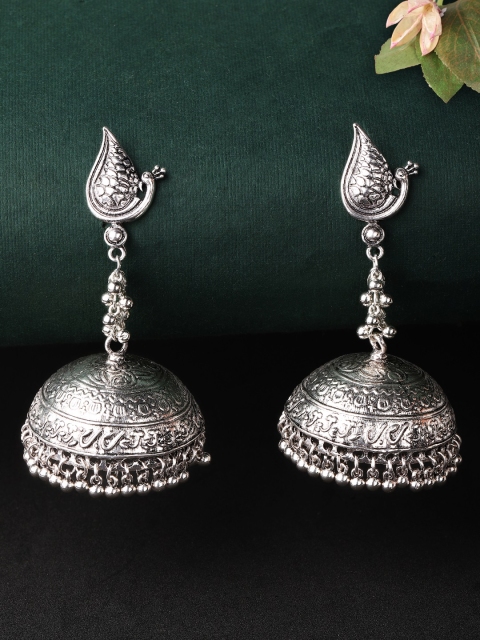 

Rubans Silver-Plated Hand Crafted Dome Shaped Jhumkas