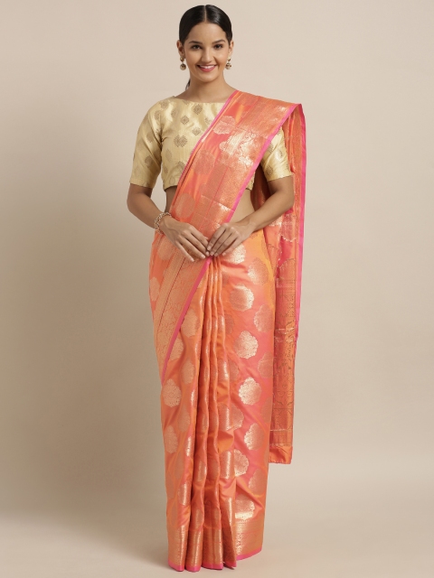 

Mirchi Fashion Peach-Coloured & Golden Silk Blend Woven Design Banarasi Saree