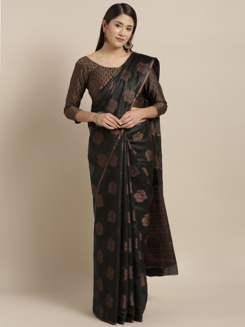 

Mirchi Fashion Black & Brown Cotton Blend Woven Design Saree