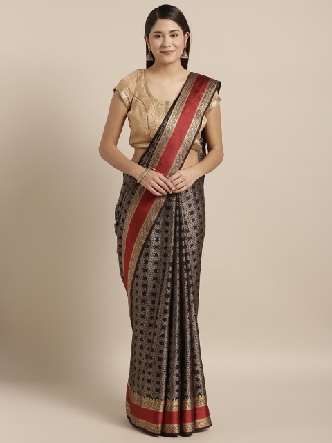 

Mirchi Fashion Black & Red Silk Blend Woven Design Banarasi Saree